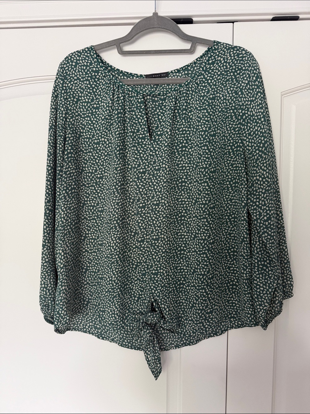 West Kei Forest Green Printed Tie-Front Blouse